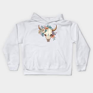 Boho Floral Cow Skull flowers Kids Hoodie